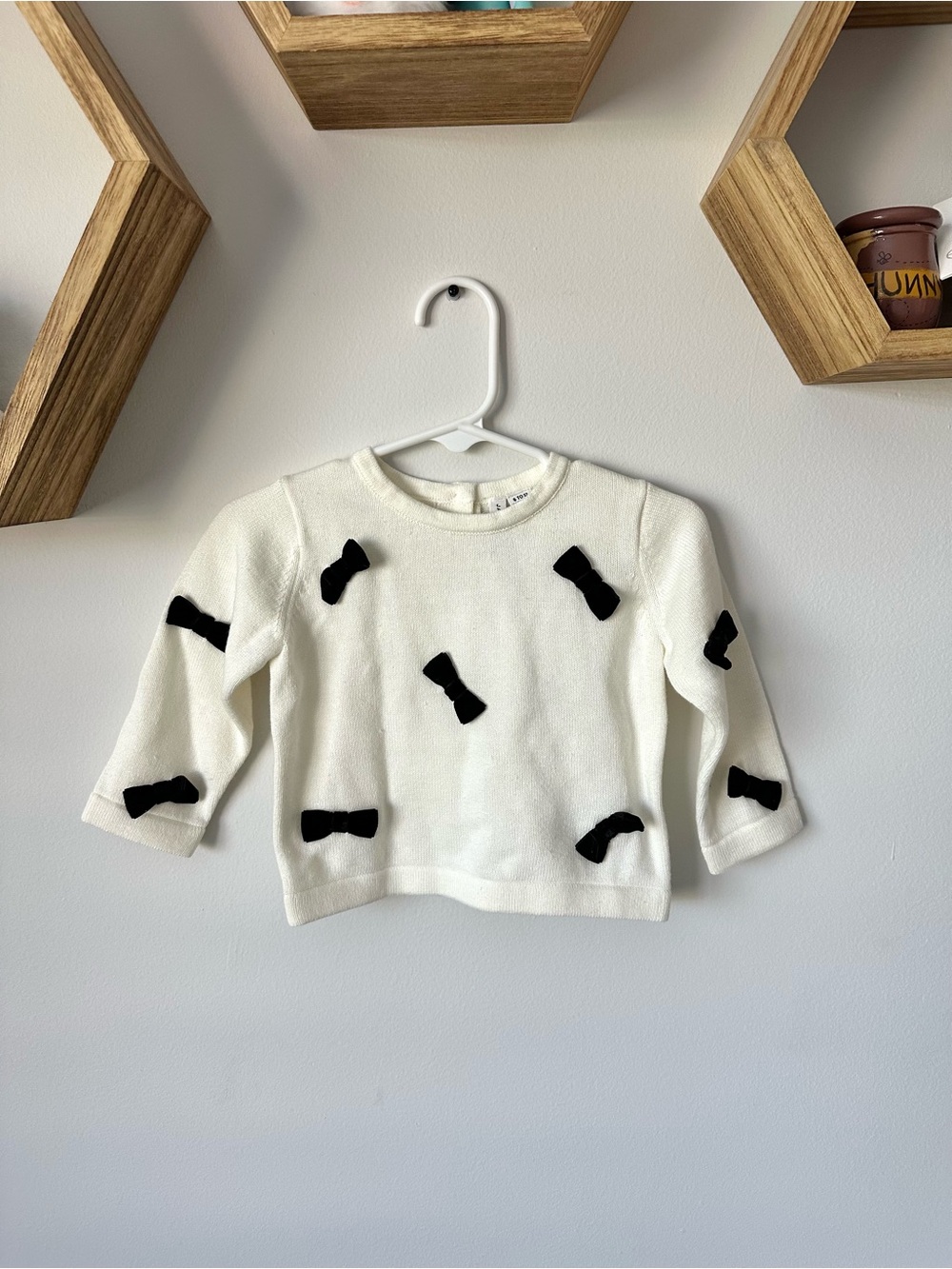 Janie and Jack infant Cream Sweater with Black Bow